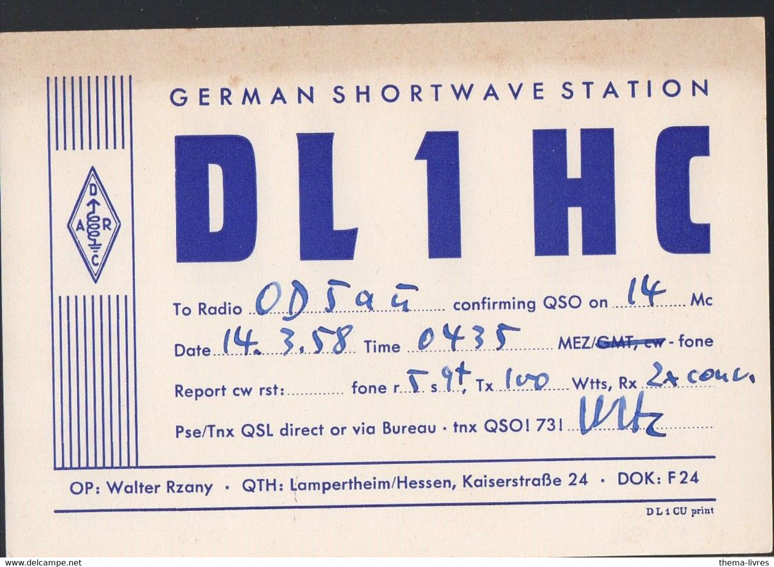 Lampertheim /Hessen (Allemagne)  Carte QSO De RADIO AMATEUR 1958  (PPP31967) - Lampertheim