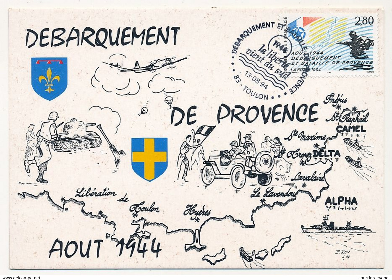 FRANCE - Carte Maximum - 2,80 Débarquement Et Bataille De Provence - TOULON - 13.8.1994 - Guerre Mondiale (Seconde)