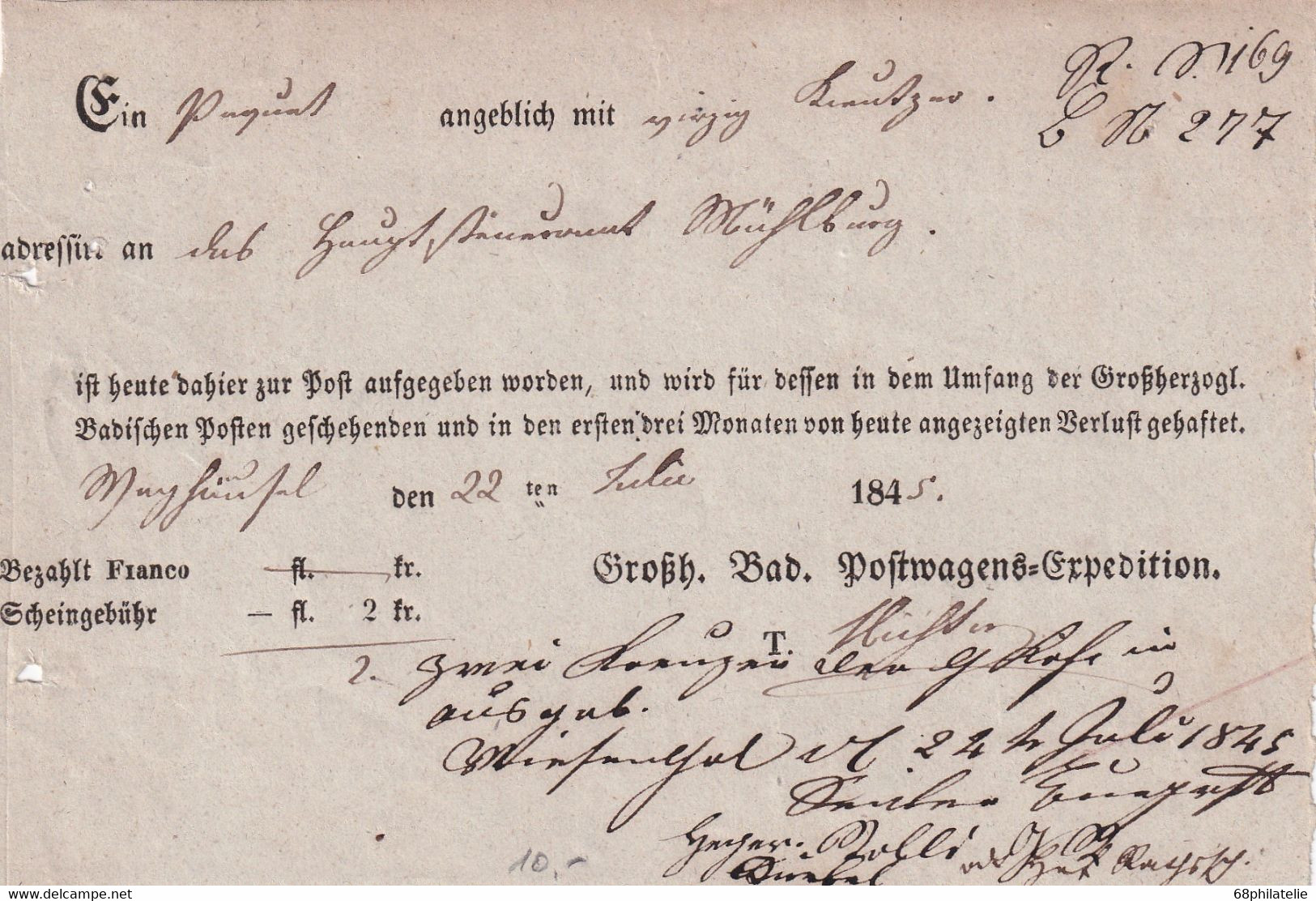 BADEN 1845 DOCUMENT POSTAL - Briefe U. Dokumente