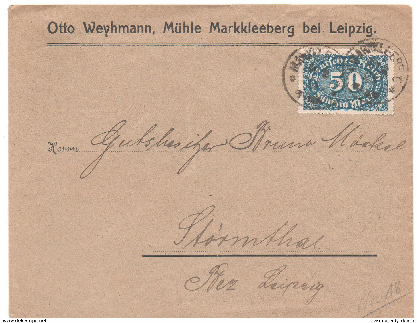 Brief, Markkleeberg, Leipzig, "Otto Weyhmann", Gel. 1923, Nach Störmthal Bez. Leipzig - Storia Postale