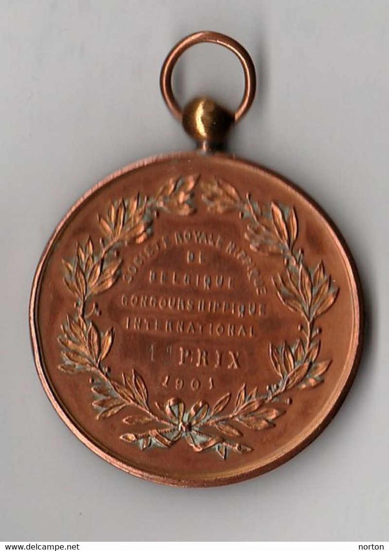 Médaille Léopold II - Société Royale Hippique De Belgique Par Fisch Concours Hippique International 1901 , 50 Mm Cuivre - Autres & Non Classés