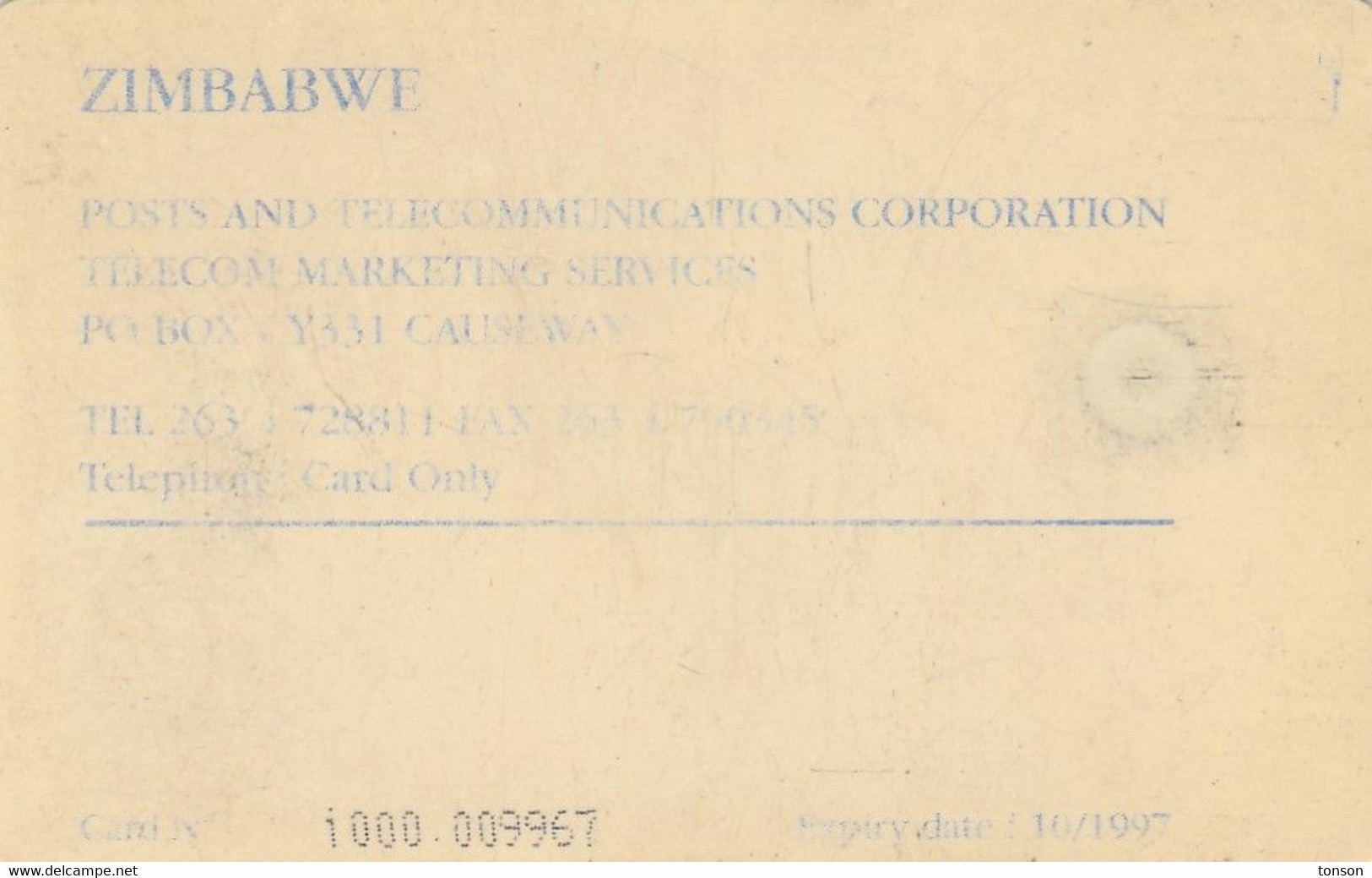 Zimbabwe, ZIM-01, $30, First Card, Cone Shaped Building, 2 Scans.    NB : Much Used - Simbabwe