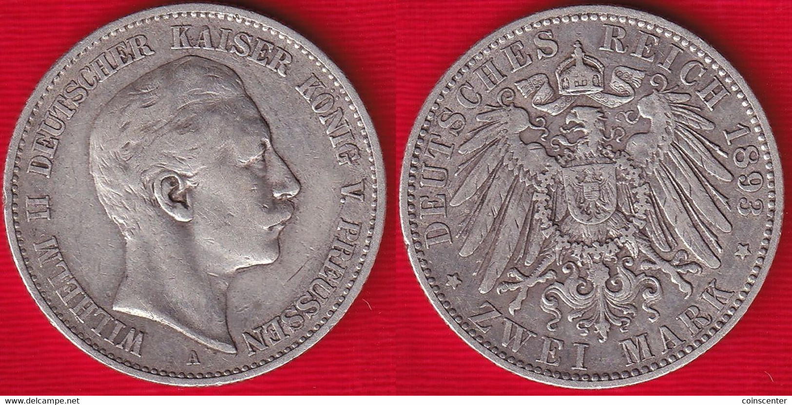 Germany / Prussia 2 Mark 1893 Km#522 AG "Wilhelm II" - 2, 3 & 5 Mark Plata