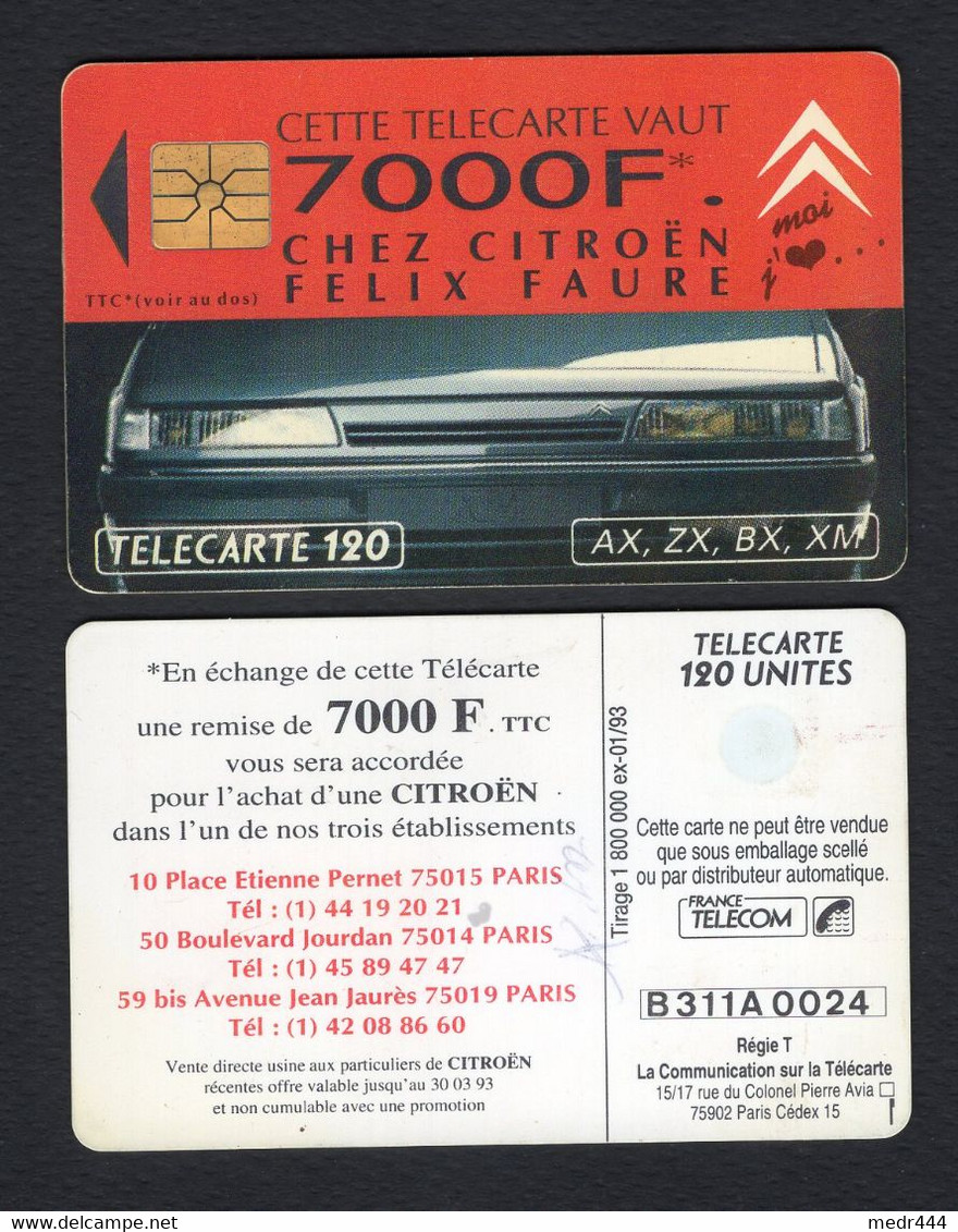 France 1993 - Phonecard - SIM Card - Telecard 120 - 7000F Citroën Felix Faure - Superb*** - Internes