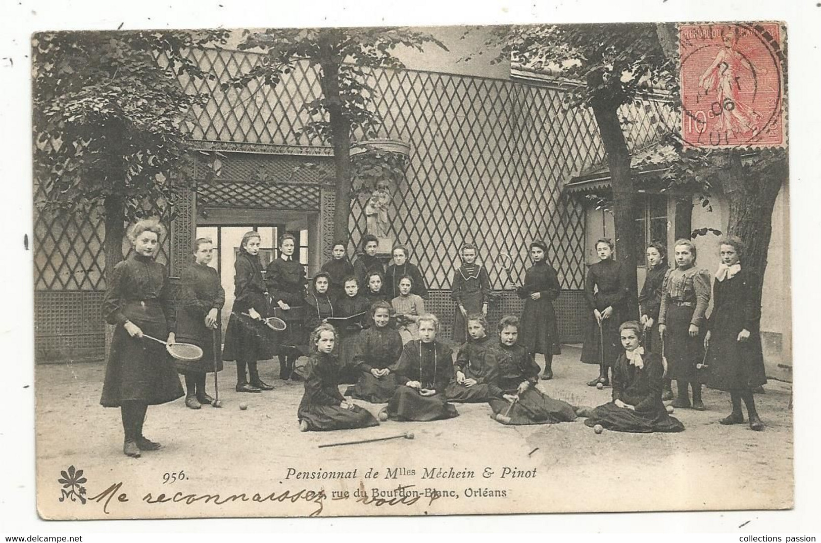 Cp, école , Pensionnat De Mlles Méchein & Pinot , 45 , ORLEANS , Voyagée 1906 - Schulen