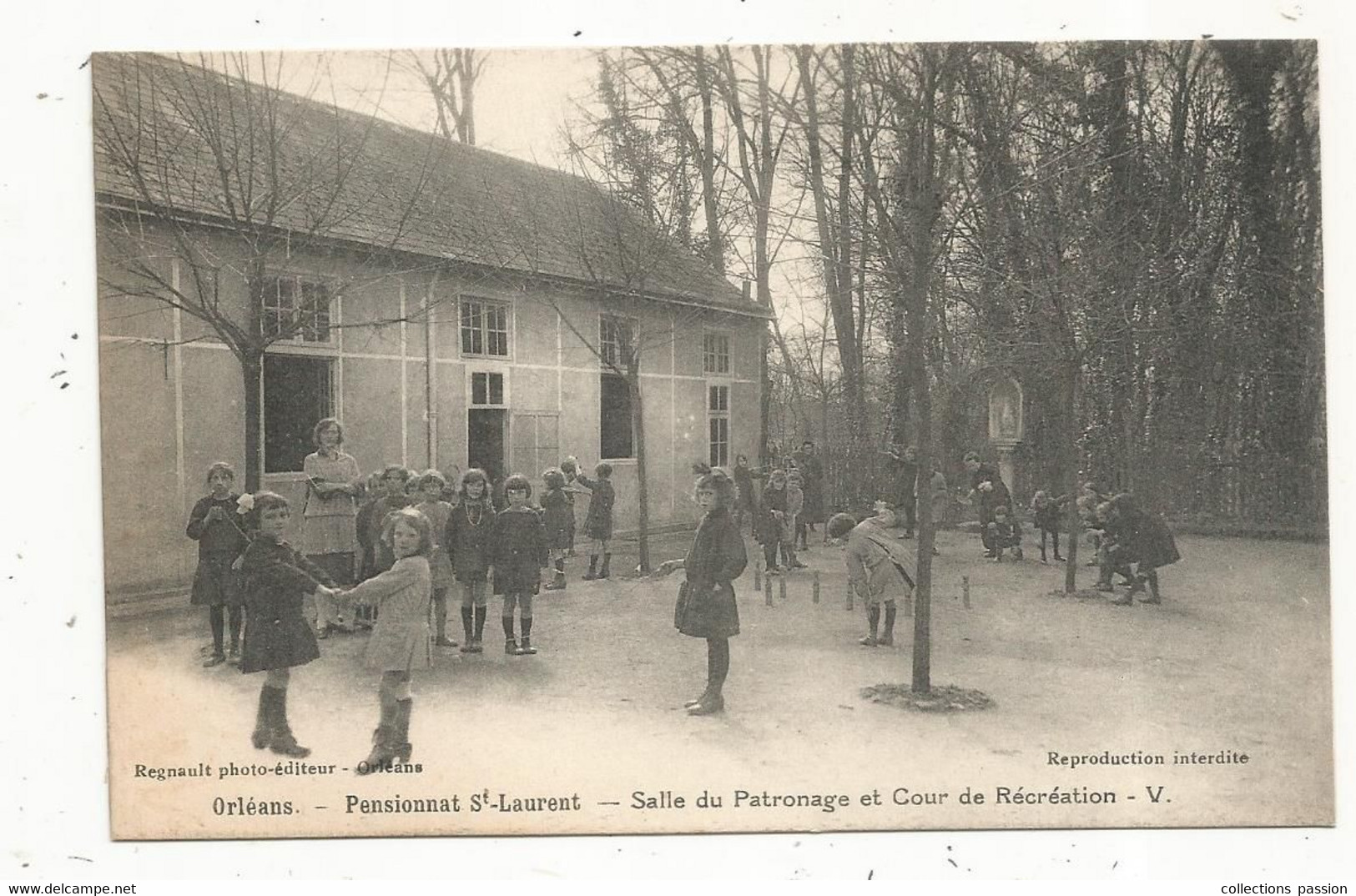 Cp, école , Pensionnat Saint Laurent , 45 , ORLEANS , Salle Du Patronage Et Cour De Récréation , Vierge - Schulen
