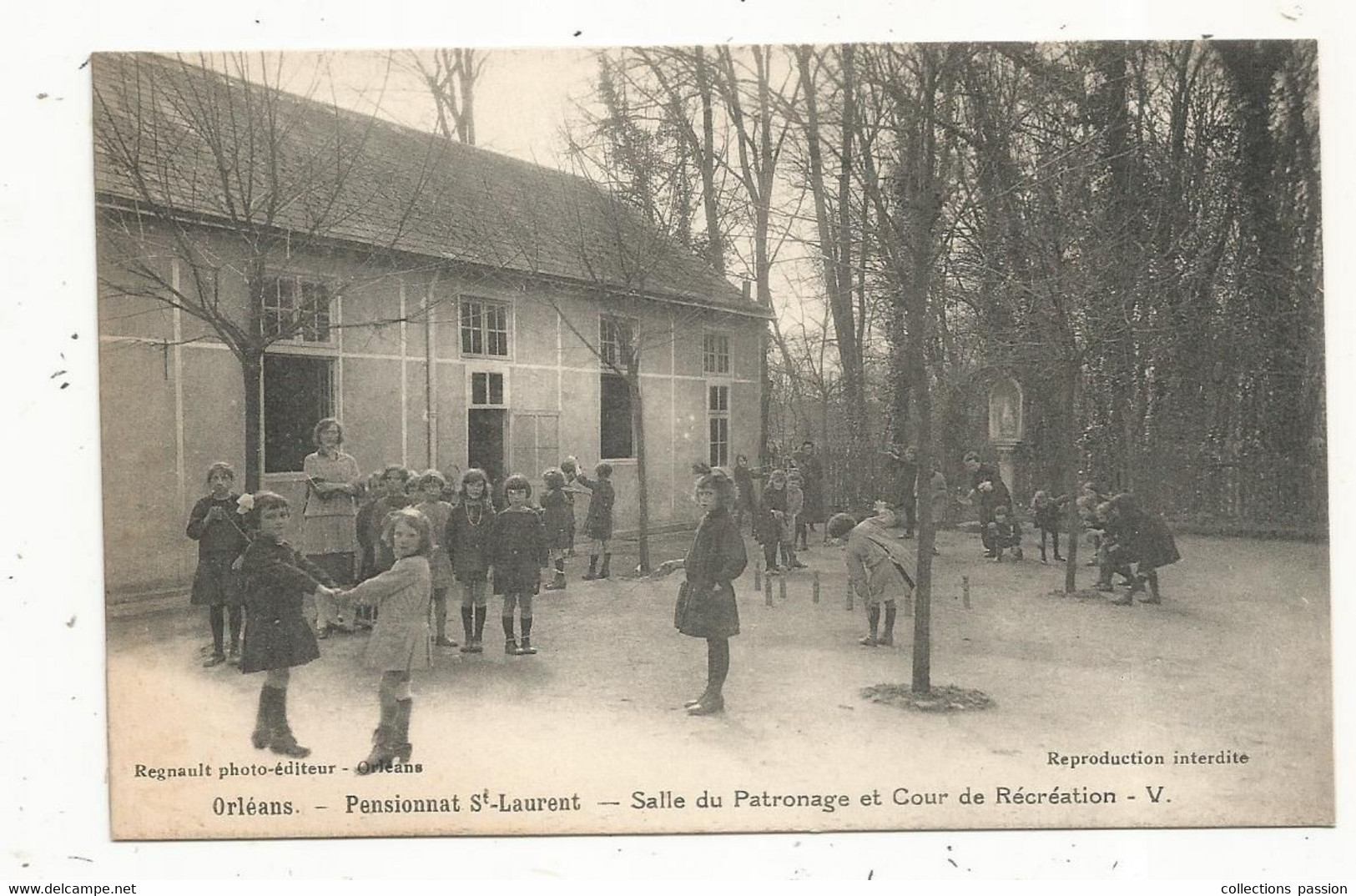 Cp, école , Pensionnat Saint Laurent , 45 , ORLEANS , Salle Du Patronage Et Cour De Récréation , Vierge - Schools