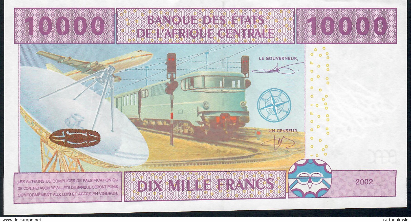 C.A.S. CONGO P110Tc 10000 Or 10.000 Francs 2002 Signature 11 AU+/UNC. Small Wave /légère Vague - Centraal-Afrikaanse Staten