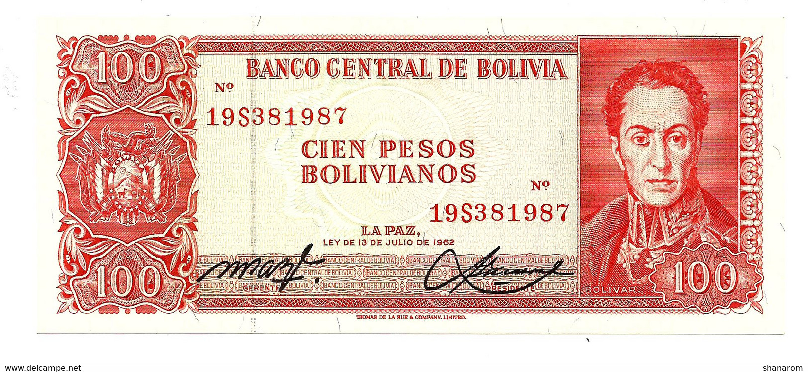 1962 // BOLIVIA // CIEN PESOS BOLIVIANOS  // SPL / AU - Bolivie