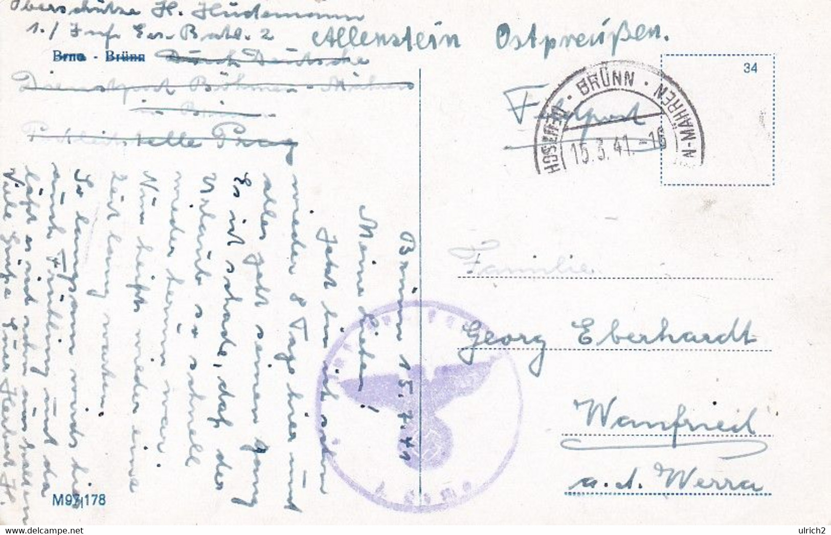 AK Brünn - Feldpost  Inf. Ers. Batl. 2 - 1941 (57654) - Boehmen Und Maehren