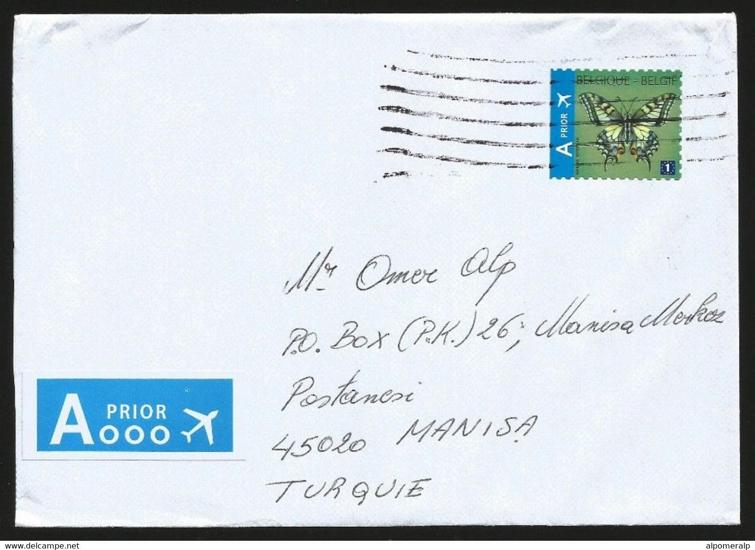 Belgium 2014 Butterfly Stamp (Mi 4302BDl) Air Mail Cover Used To Manisa Turkey - Brieven En Documenten