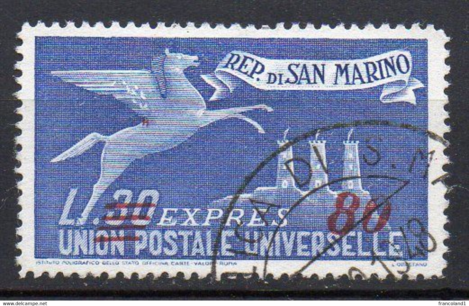 1947 S. Marino - Espresso N. 20 Sovrastampato Timbrato - Timbres Express