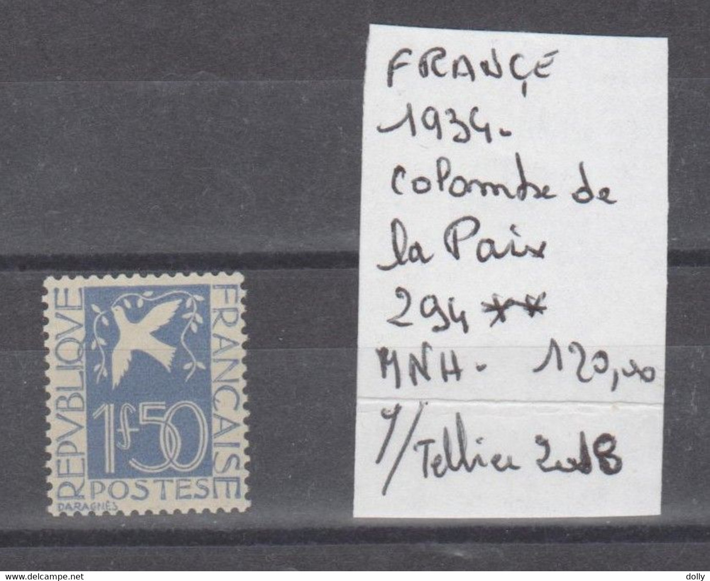 TIMBRES DE FRANCE NEUF **MNH 294 COLOMBES DE LA PAIX 1934 COTE  120.00  € - Neufs