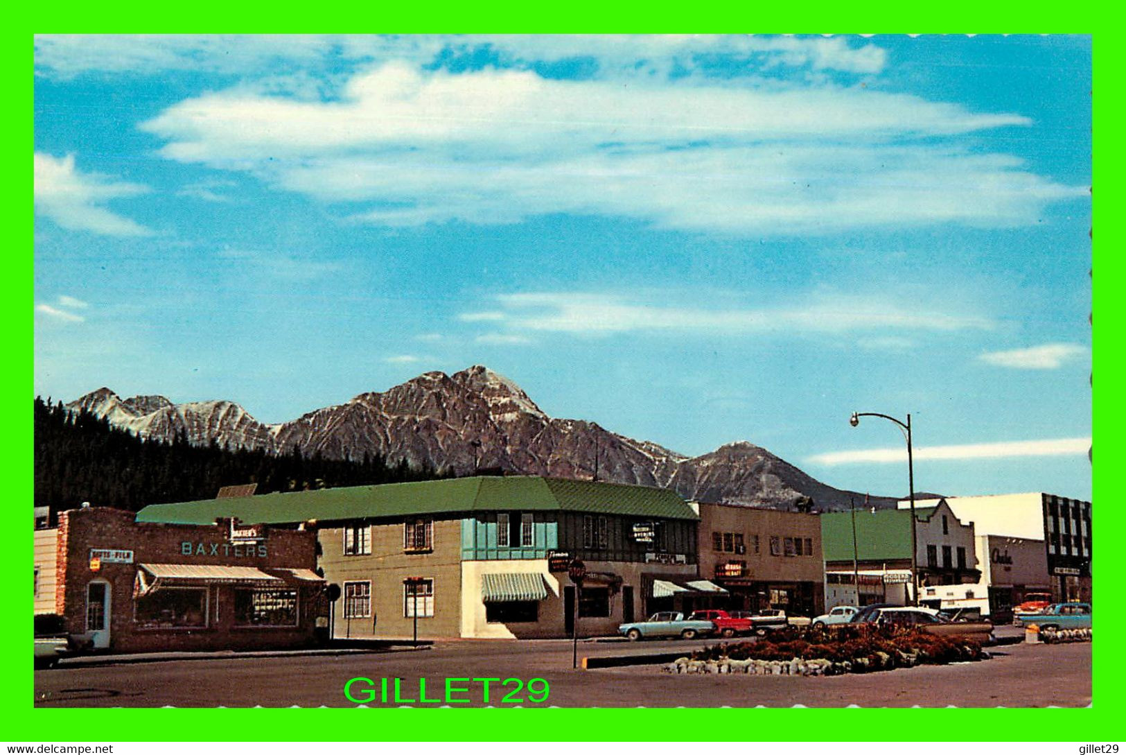 JASPER, ALBERTA - CONNAUGHT AVENUE  WITH PYRAMID MOUNTAIN IN BACKGROUND - PUB. BY J. H. BELL - - Jasper