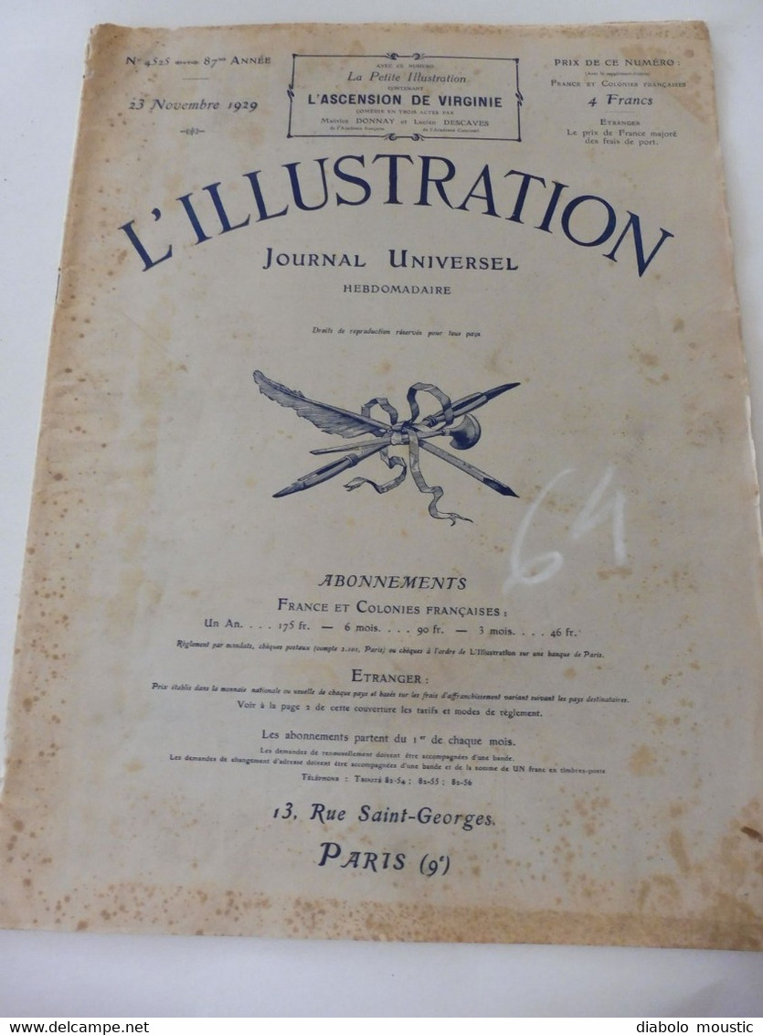 1929 :Sous-marin SURCOUF; Poulo-Condor ; Refuges (Adus,Mounier); Moldovitza , Suavitza ; Enquête Sur Le Finistère; Etc - L'Illustration