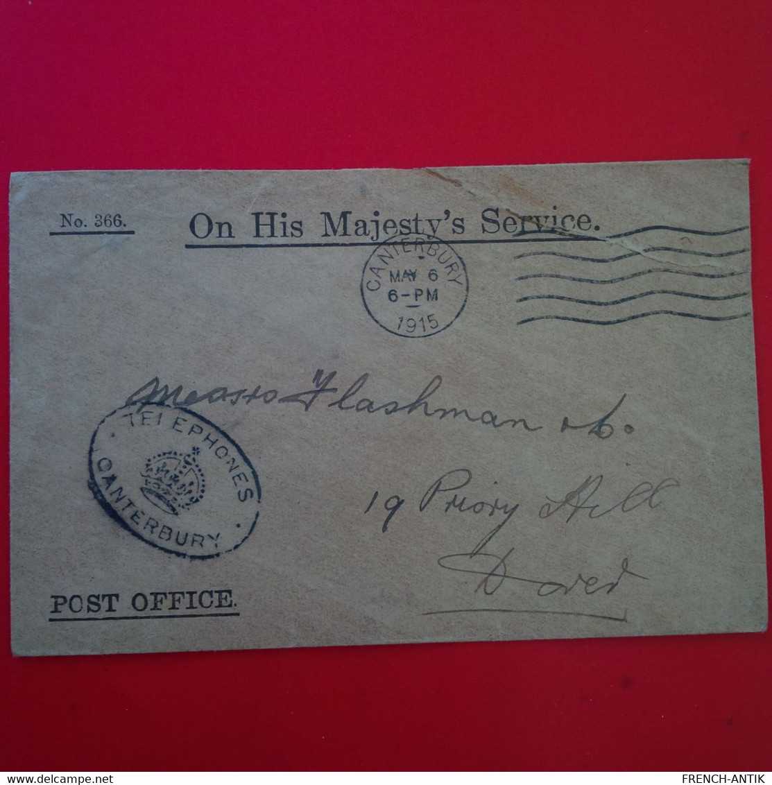 LETTRE CANTERBURY CACHET TELEPHONES ON HIS MAJESTY S SERVICE - Brieven En Documenten