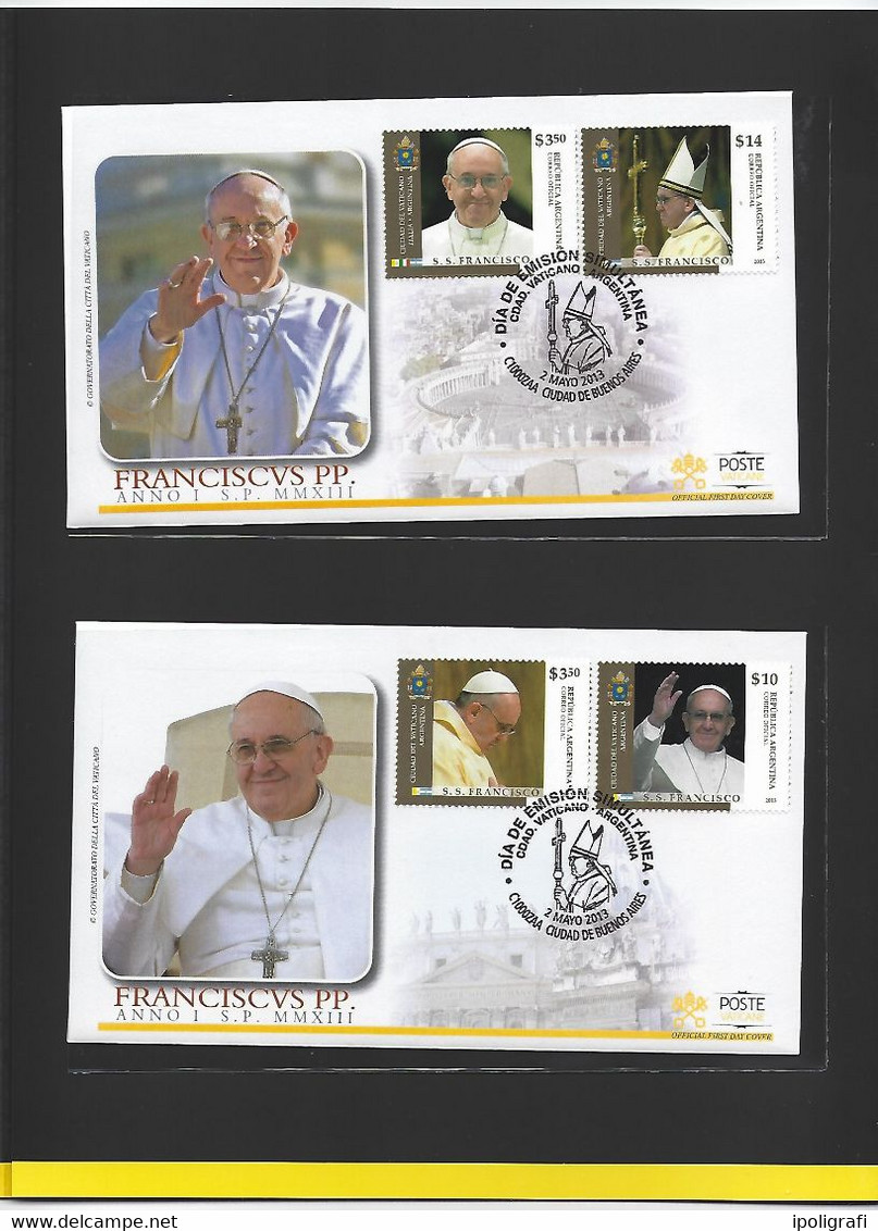 Vaticano 2013 Folder Ufficiale Papa Francesco Congiunta Con Argentina, Le Due Serie Su 4  Fdc - Briefe U. Dokumente