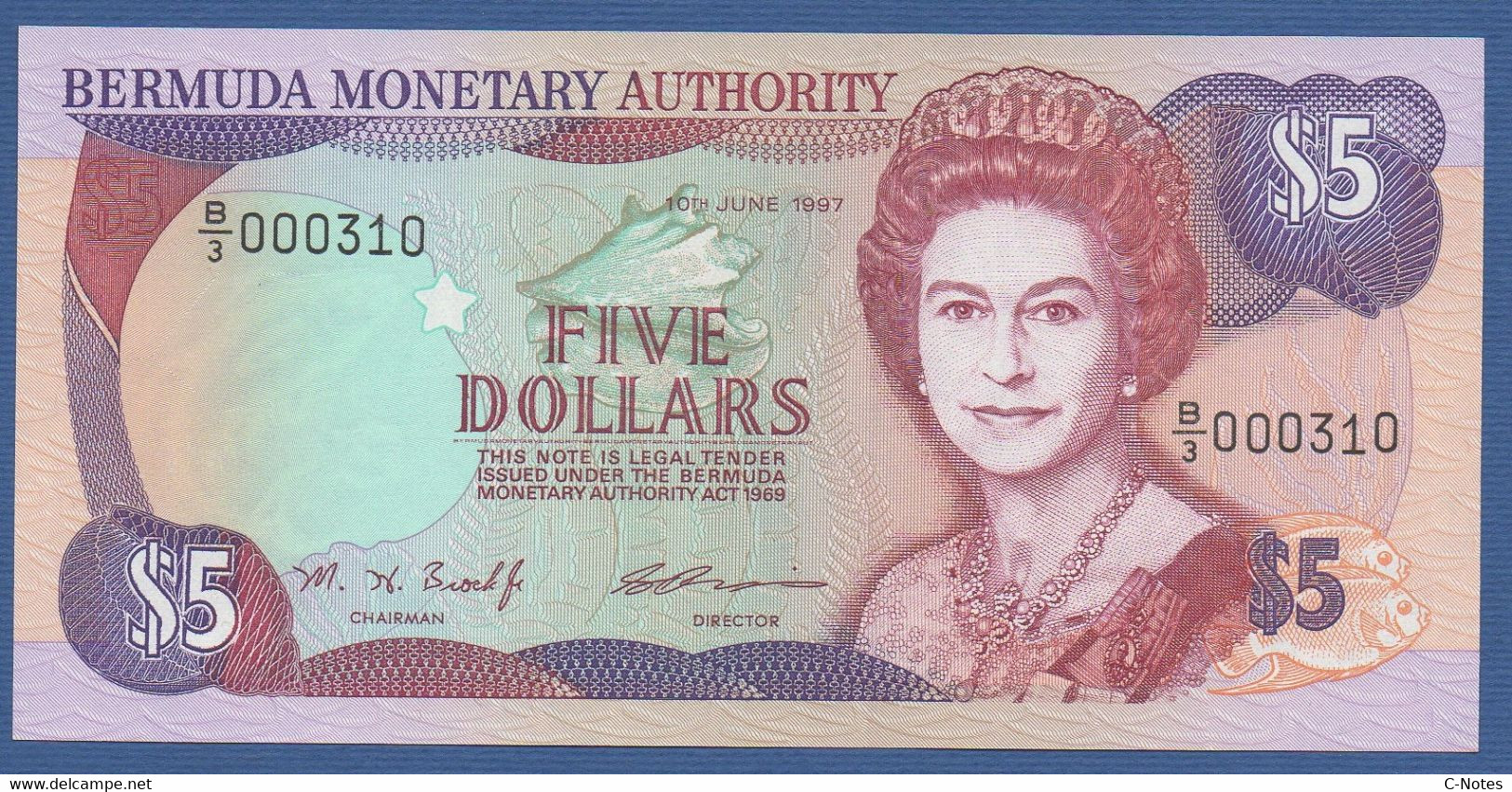 BERMUDA - P.41d – 5 DOLLARS 1997  UNC Low Number B/3 000310 - Bermudes