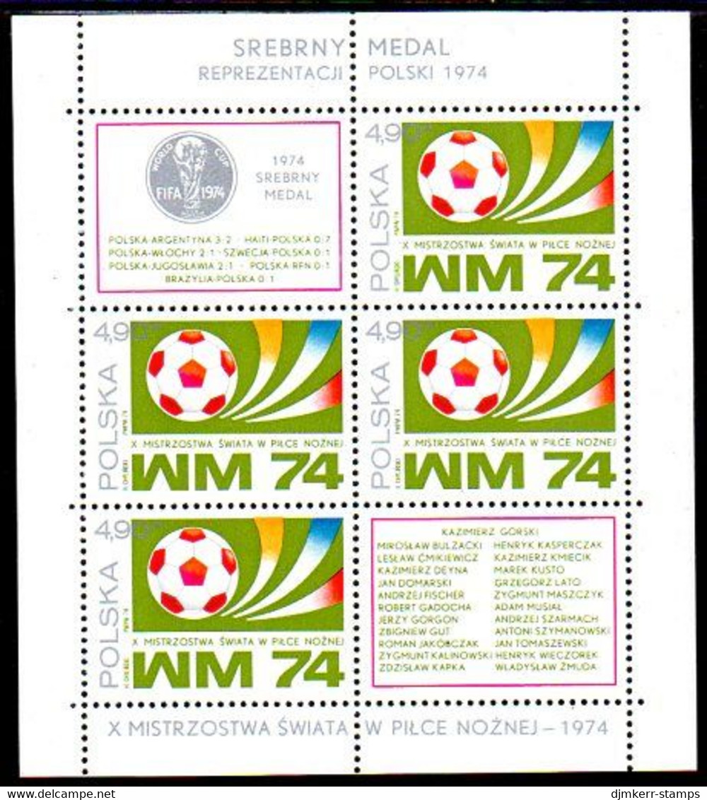 POLAND 1974 Football World Cup 3rd Place Block MNH / **. Michel Block 60 - Unused Stamps