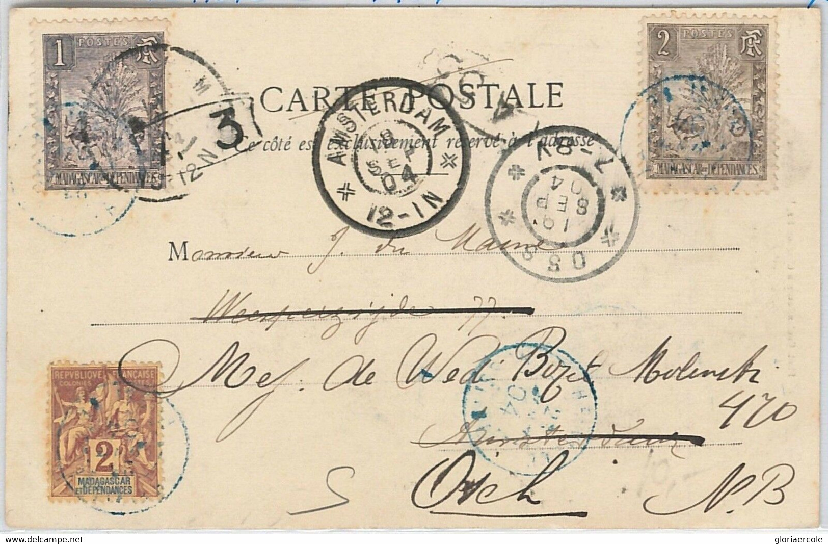 44979 - MADAGASCAR - POSTAL HISTORY   POSTCARD: MAJUNGA To NETHERLANDS 1904 Blu - Storia Postale