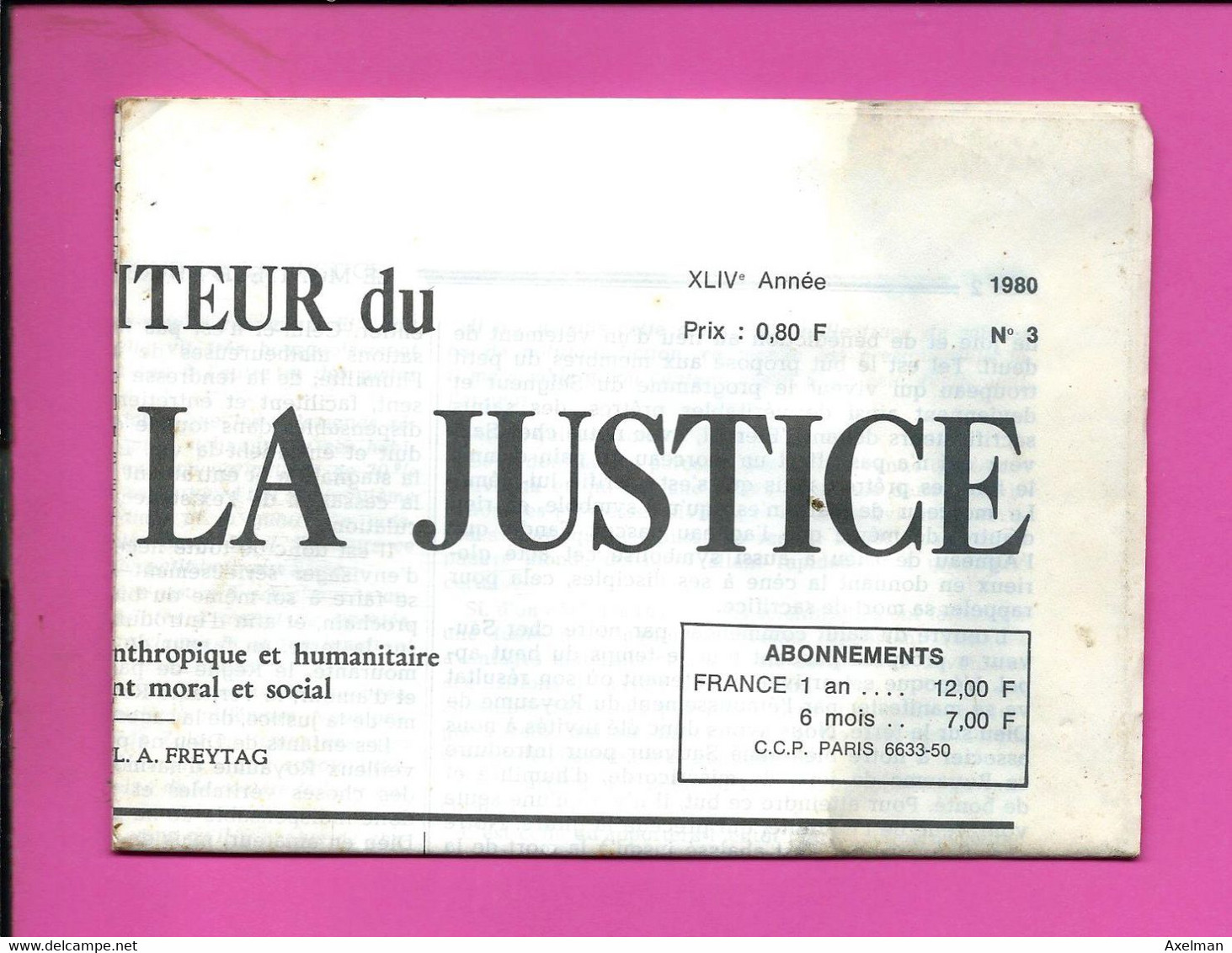 JOURNAL : Le Moniteur Du Règne De La Justice N°3  Année 1980   ( T2 MP ) - 1950 - Oggi