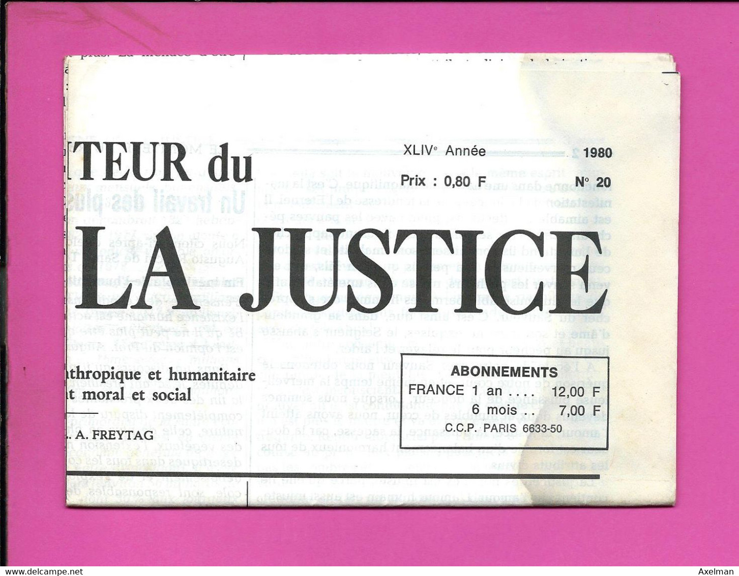 JOURNAL : Le Moniteur Du Règne De La Justice N°20  Année 1980   ( T2 MP ) - 1950 - Oggi