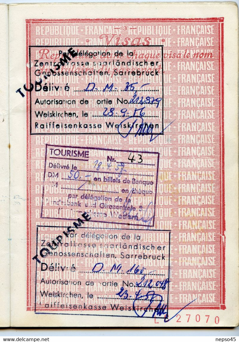 passeport.Protectorat de la Sarre sous tutelle de la République Française au lendemain de la Seconde Guerre mondiale.