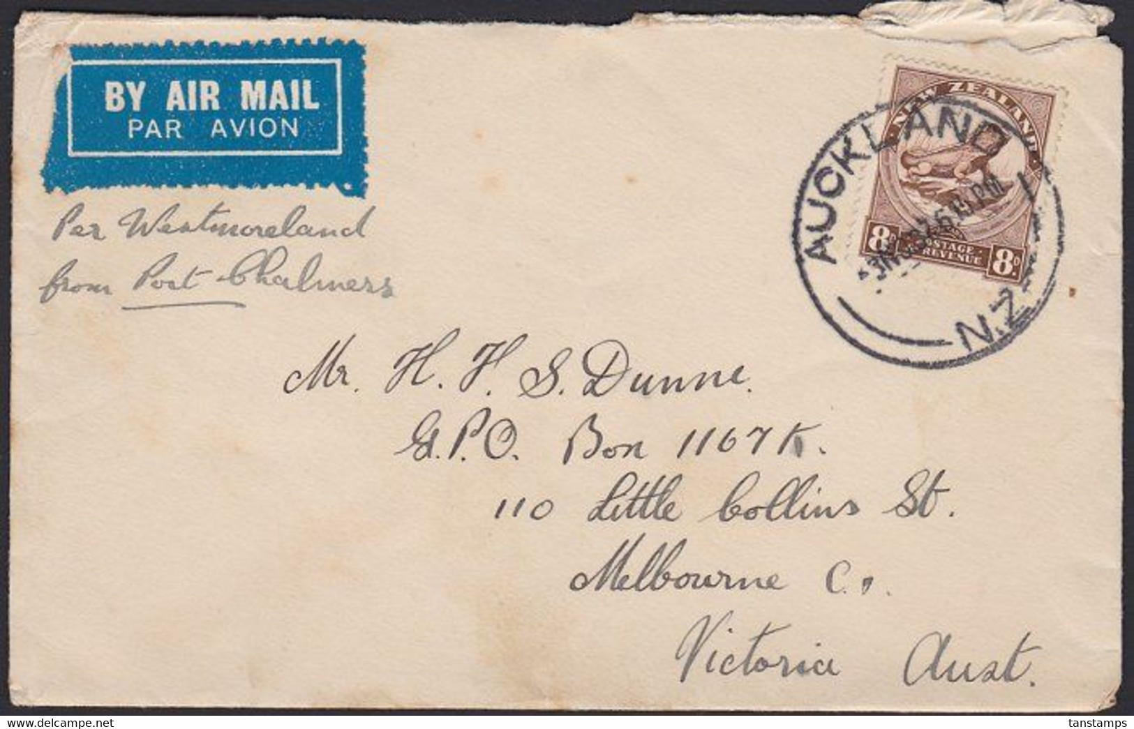 1935 8d TUATARA SINGLE USE TO AUSTRALIA - Covers & Documents