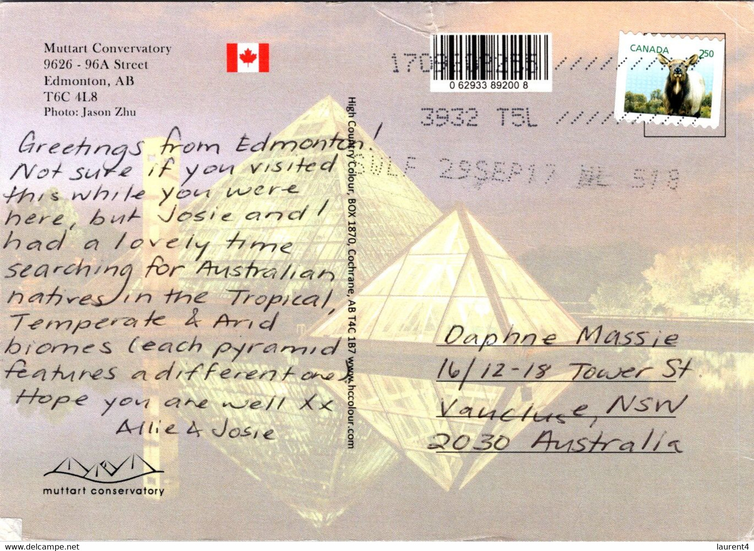 (3 A 21) Canada (posted To Australia) Edmonton  - Muttart Conservatory - Edmonton