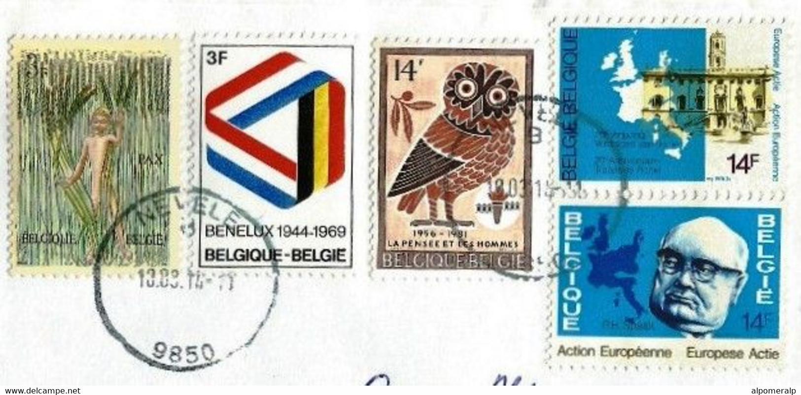 Belgium Nevele 2014 Airmail Multi Stamps Cover Used To Manisa Turkey | Yt 1251, 1500, 2028, 1881-1882 | Owls - Cartas & Documentos
