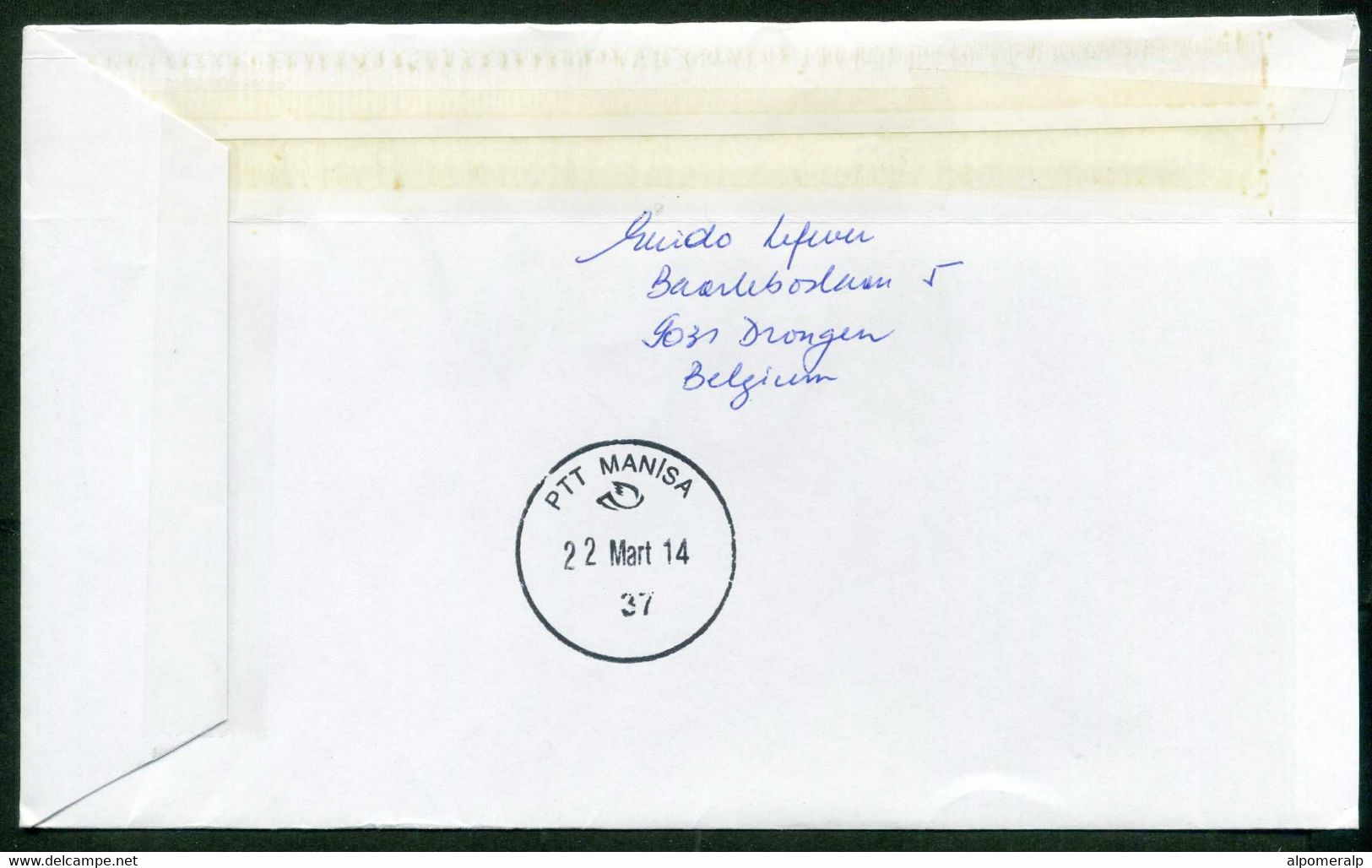 Belgium Nevele 2014 Airmail Multi Stamps Cover Used To Manisa Turkey | Yt 1251, 1500, 2028, 1881-1882 | Owls - Covers & Documents