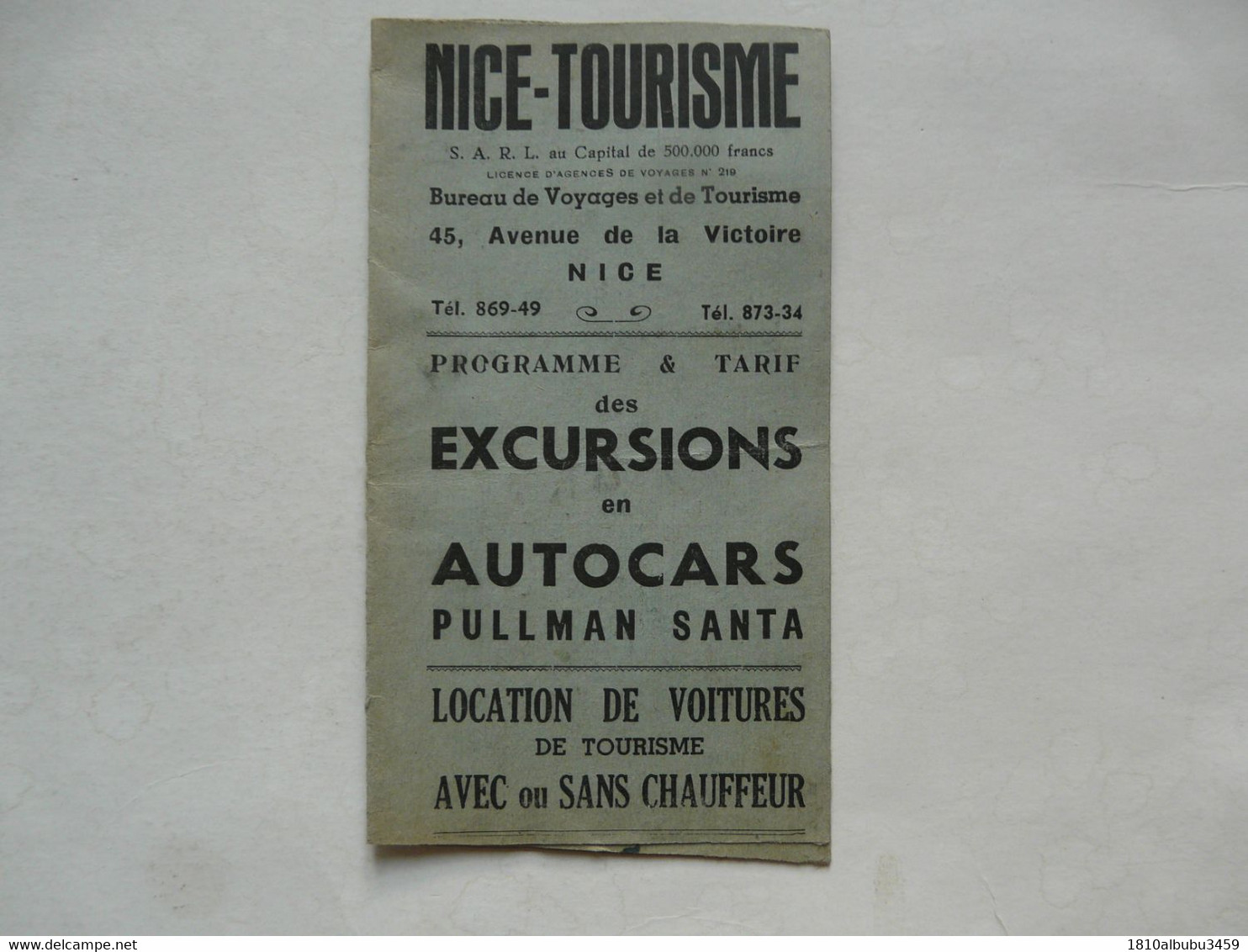 VIEUX PAPIERS - NICE -TOURISME : Programme Et Tarif Des EXCURSIONS En AUTOCARS PULLMAN SANTA - Europe