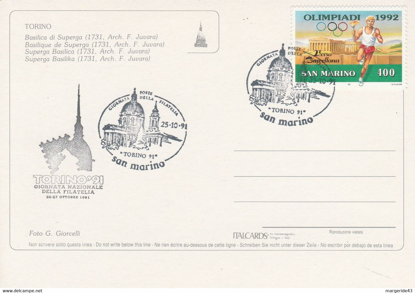 SAINT MARIN 1991 JOURNEE DE LA PHILATELIE - Storia Postale