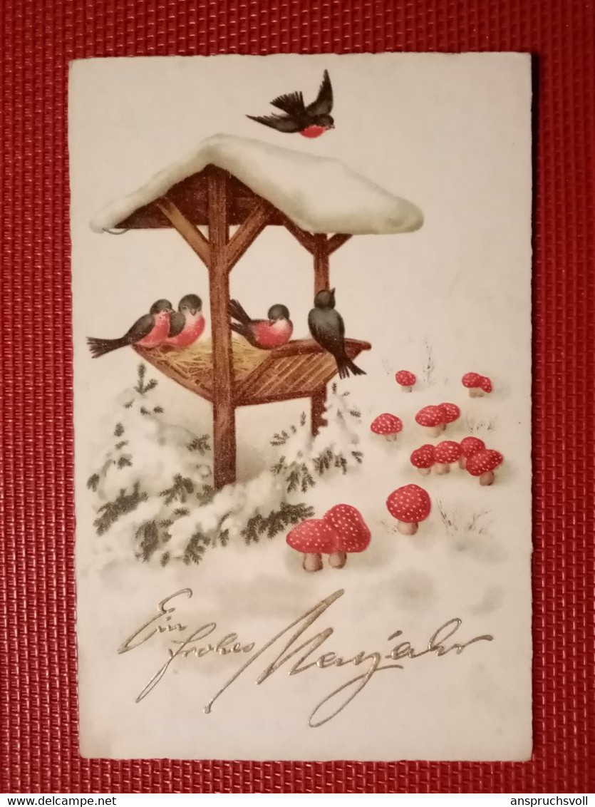 CPA - PAYSAGE DE NEIGE AVEC OISEAUX ET CHAMPIGNONS - Pilze