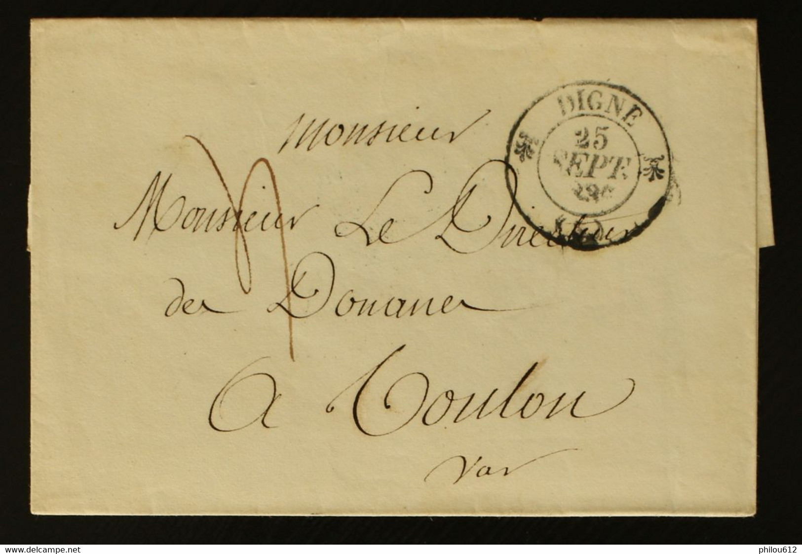 04 - Digne -  Lettre Des Douanes De Digne Taxe 4  Pour Les Douanes De Toulon - 1835 - 1801-1848: Voorlopers XIX