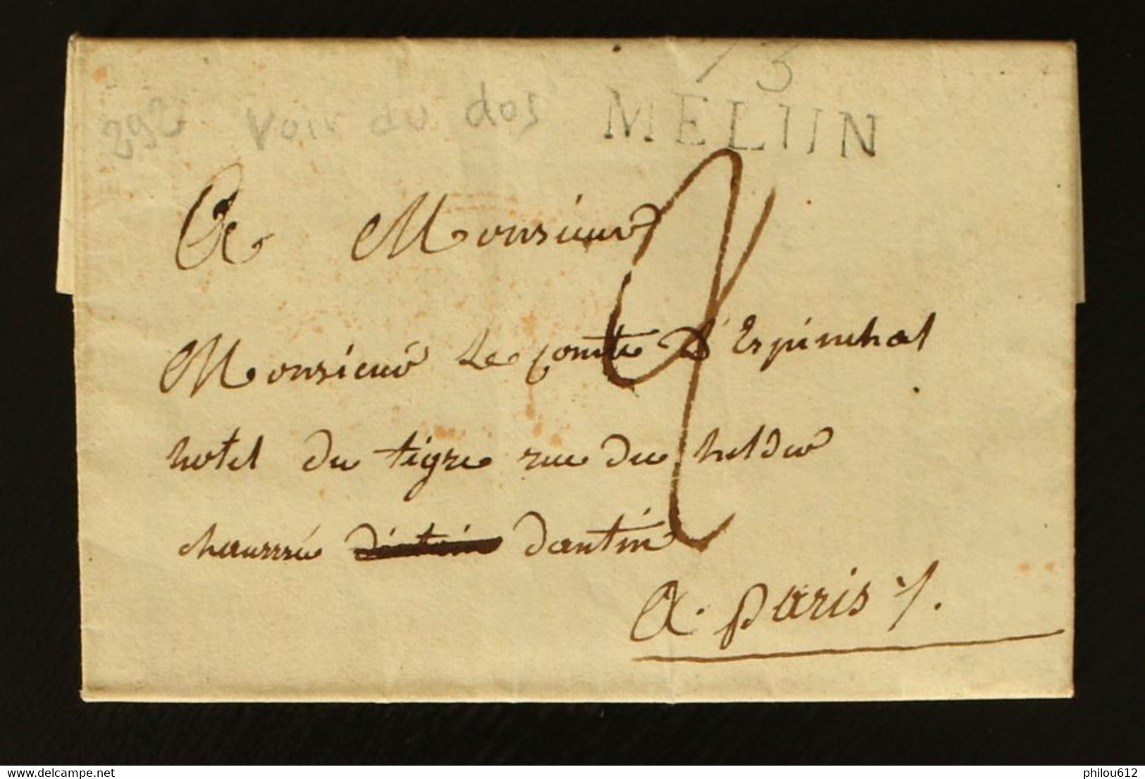 73 - Melun -  Lettre Pour Paris + Taxe Man 2 - 1814 - 1801-1848: Voorlopers XIX