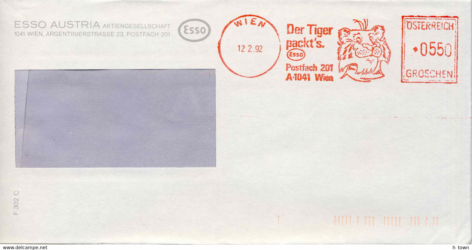 128  Tigre, Petrol ESSO: Ema D'Autriche, 1992 - Tiger Meter Stamp From Vienna, Austria. Oil Exxon Mobil - Raubkatzen