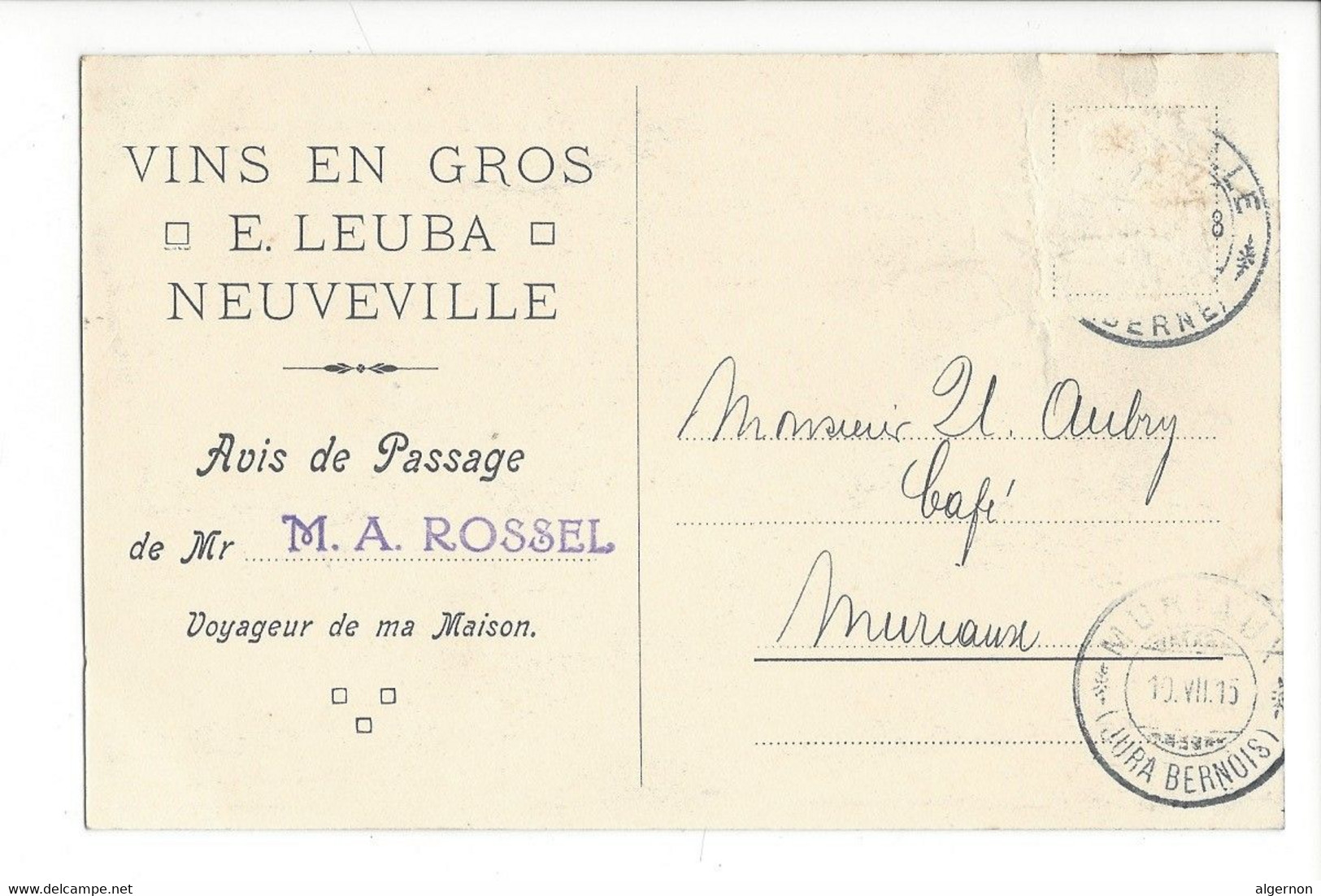 28705 - Neuveville Concessionnaire Des Récoltes Et Des Caves De La Commune Bourgeoise Avis De Passage - La Neuveville