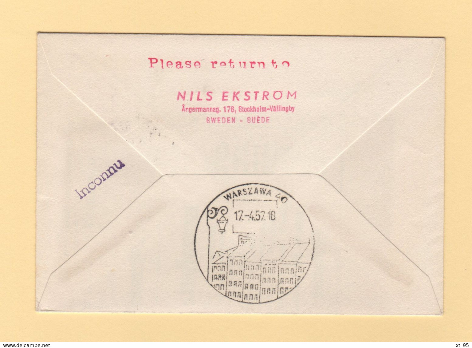 Danemark - 1957 - 1er Vol Copenhague Pologne - Airmail