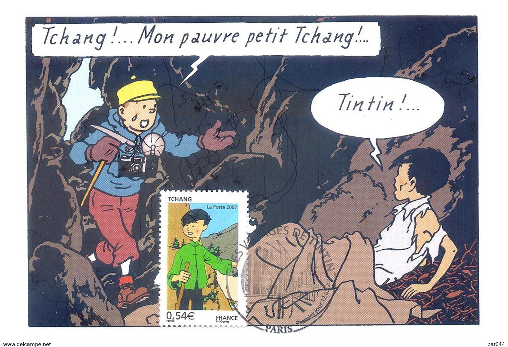 Carte Postale 1er Jour Les Voyages De Tintin, Tchang, 2007 (YT 4056) - Andere & Zonder Classificatie