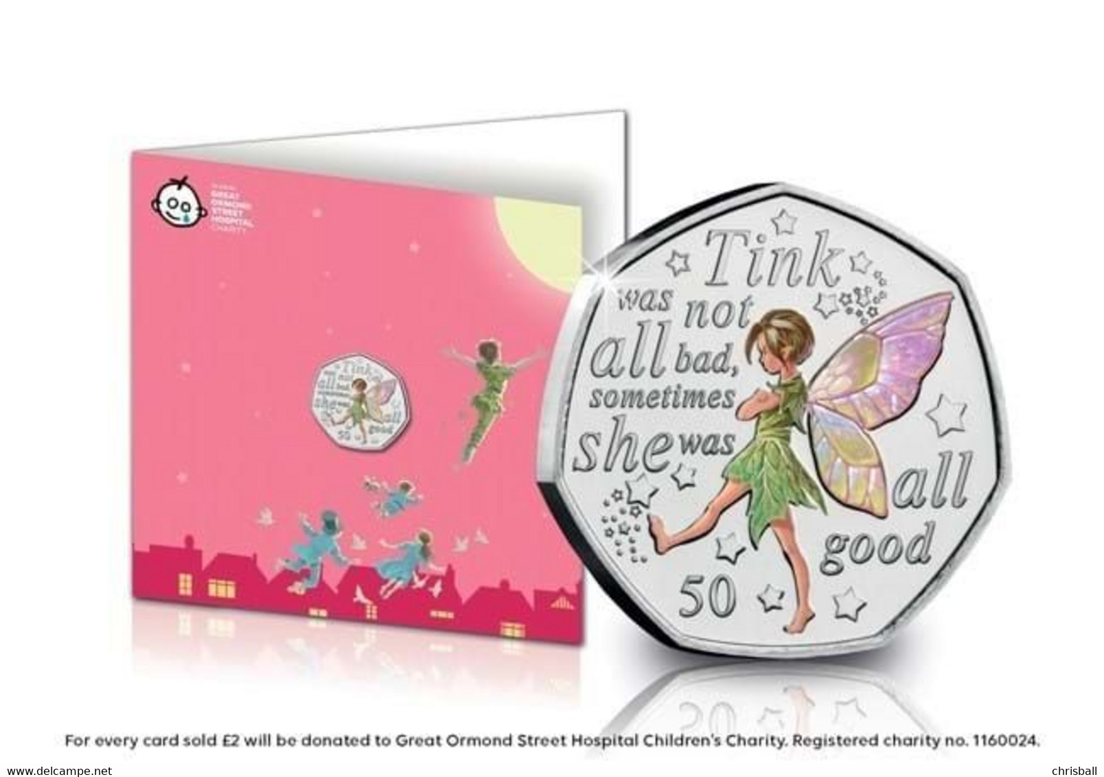 Isle Of Man Tinkerbell Coloured 50p Coin Uncirculated 2020 On Card - Île De  Man