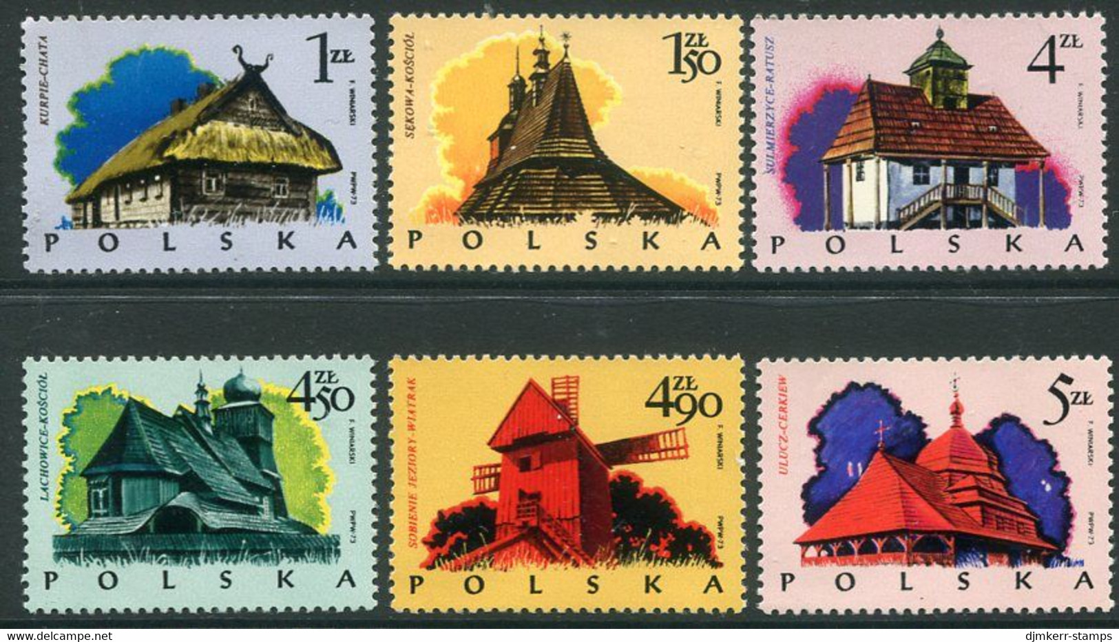 POLAND 1974 Wooden Architecture MNH / ** Michel 2302-07 - Unused Stamps