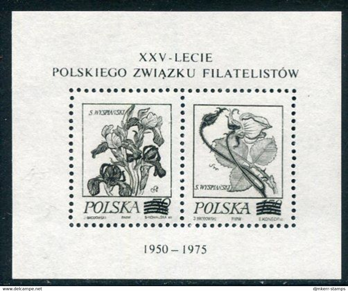 POLAND 1974 Wyspianski Flower Paintings Black Print Block MNH / **.  Fischer 2148, 2150 ND - Ongebruikt