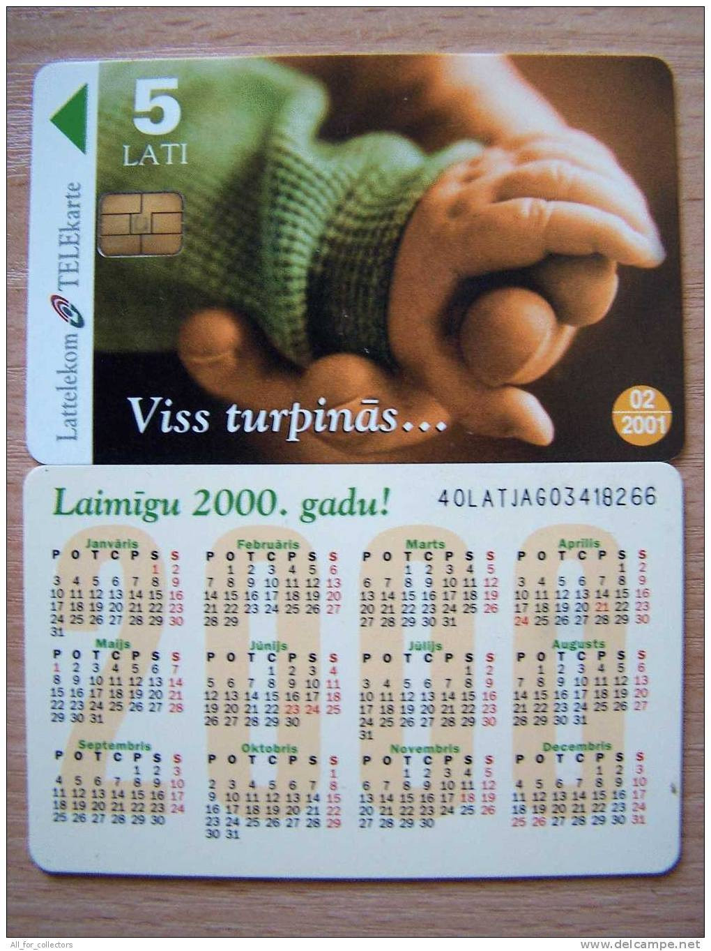 Hands Calendar 2000 Chip Phone Card From LATVIA Lettonie Lettland Carte Karte 5 Lati 02/2001 - Lettonie