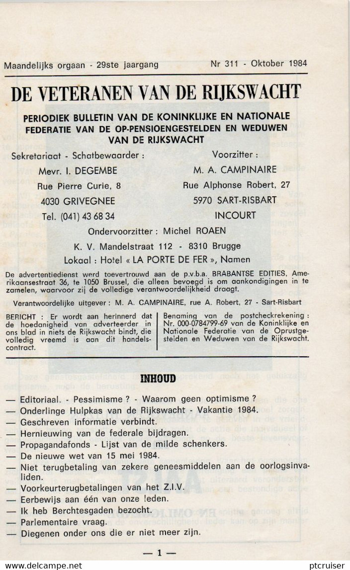 RIJKSWACHT GENDARMERIE VETERANEN TIJDSSCHRIFT OCTOBER 1984 COMPLEET - Otros & Sin Clasificación