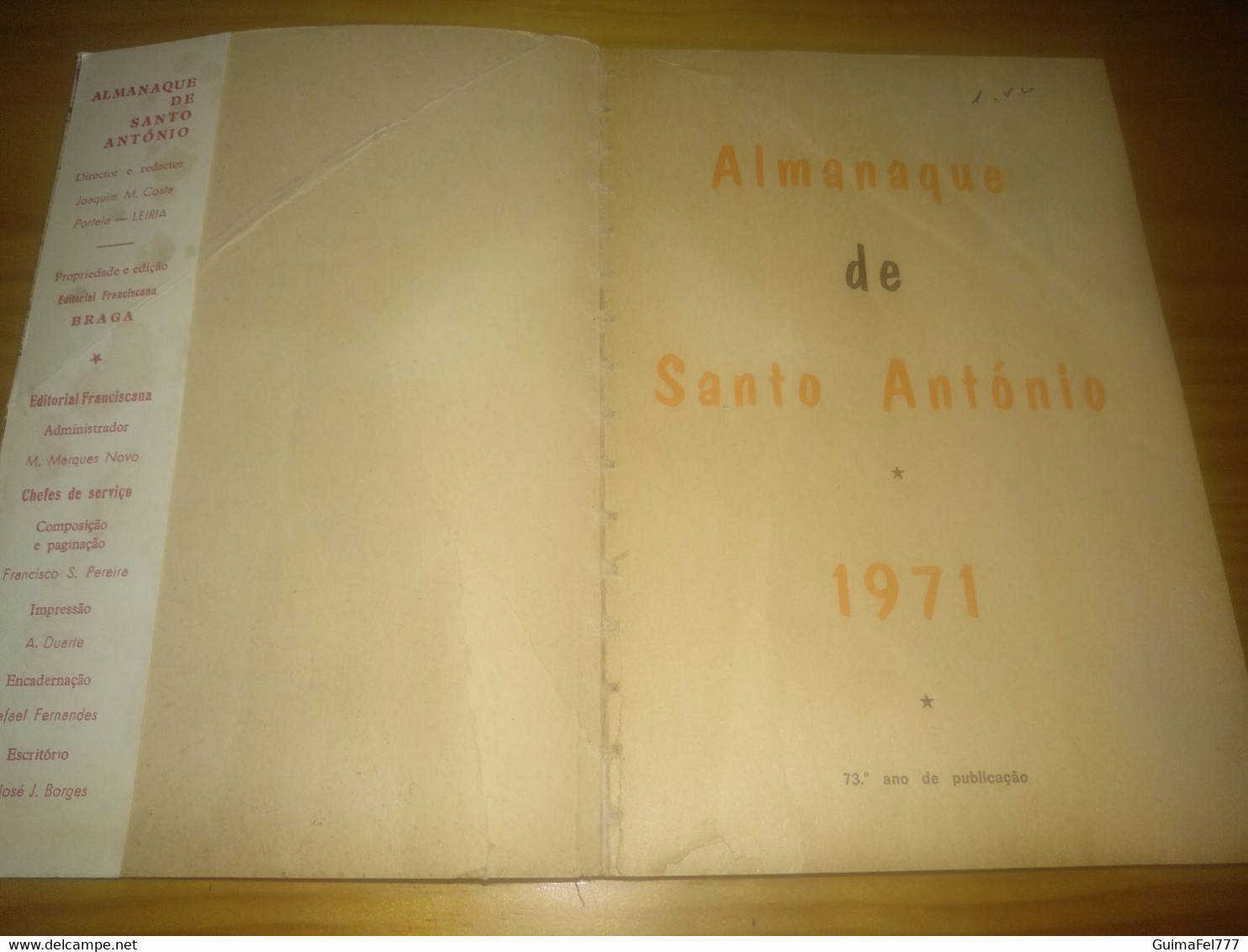 Almanaque Sto. António- Braga Ano 1971 - Autres & Non Classés