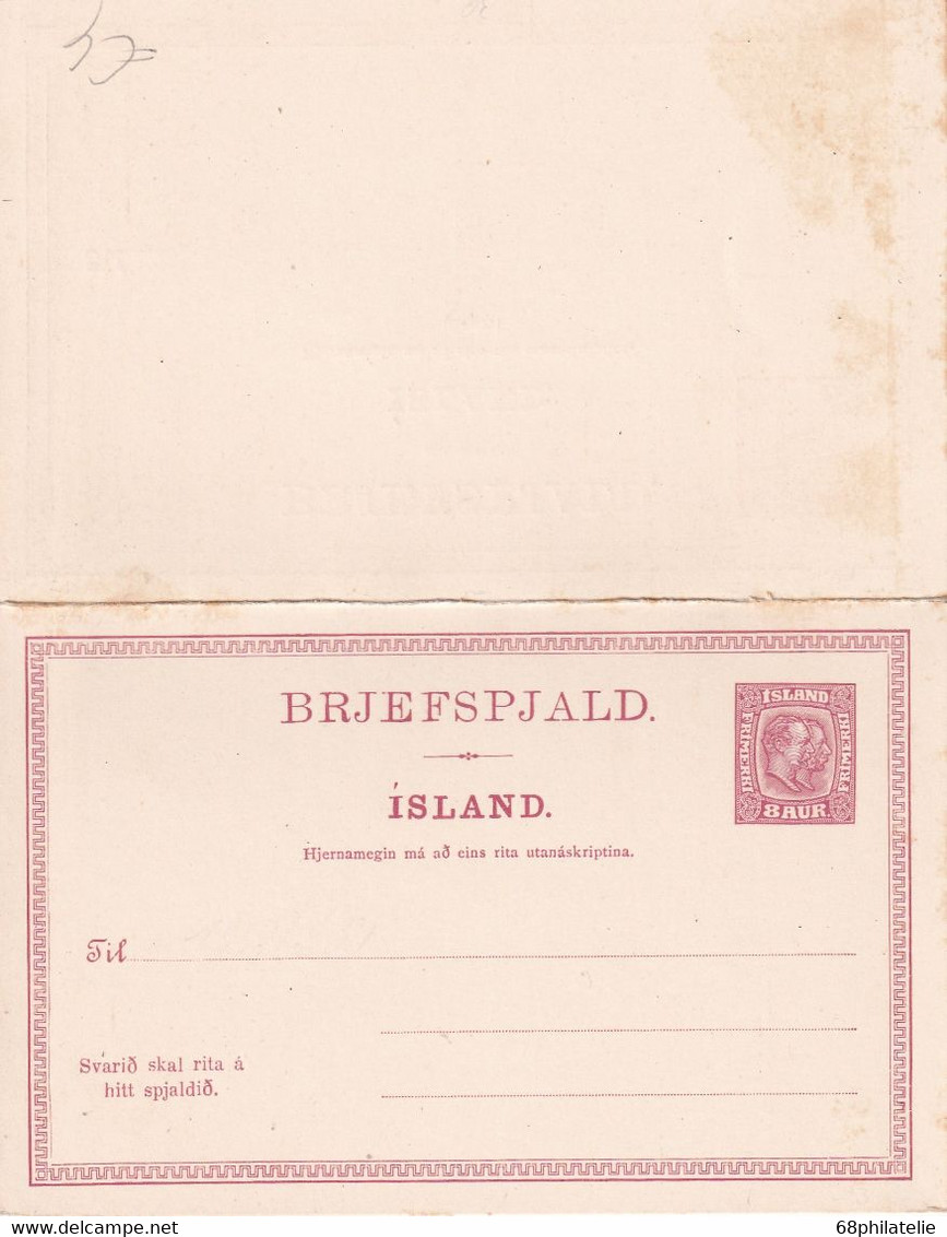 ISLANDE    ENTIER POSTAL/GANZSACHE/POSTAL CARTE AVEC REPONSE - Postal Stationery