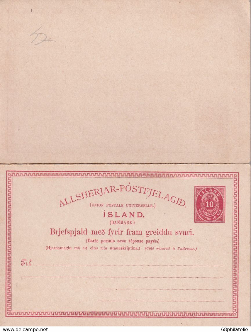 ISLANDE   ENTIER POSTAL/GANZSACHE/POSTAL CARTE AVEC REPONSE - Postal Stationery