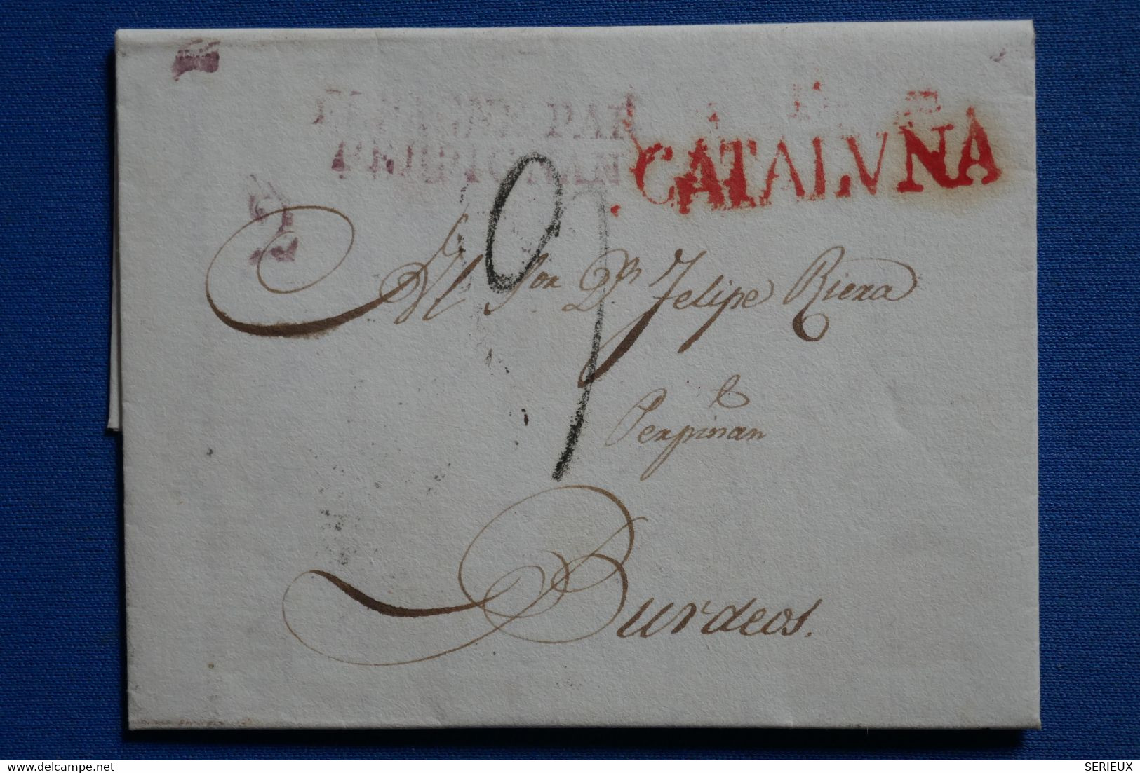 AB16 ESPANA BELLE LETTRE  1835 CATALUNA   BARCELONA POUR BORDEAUX BORDEOS VIA PERPIGNAN +  AFFRANCH. PLAISANT - ...-1850 Prefilatelia