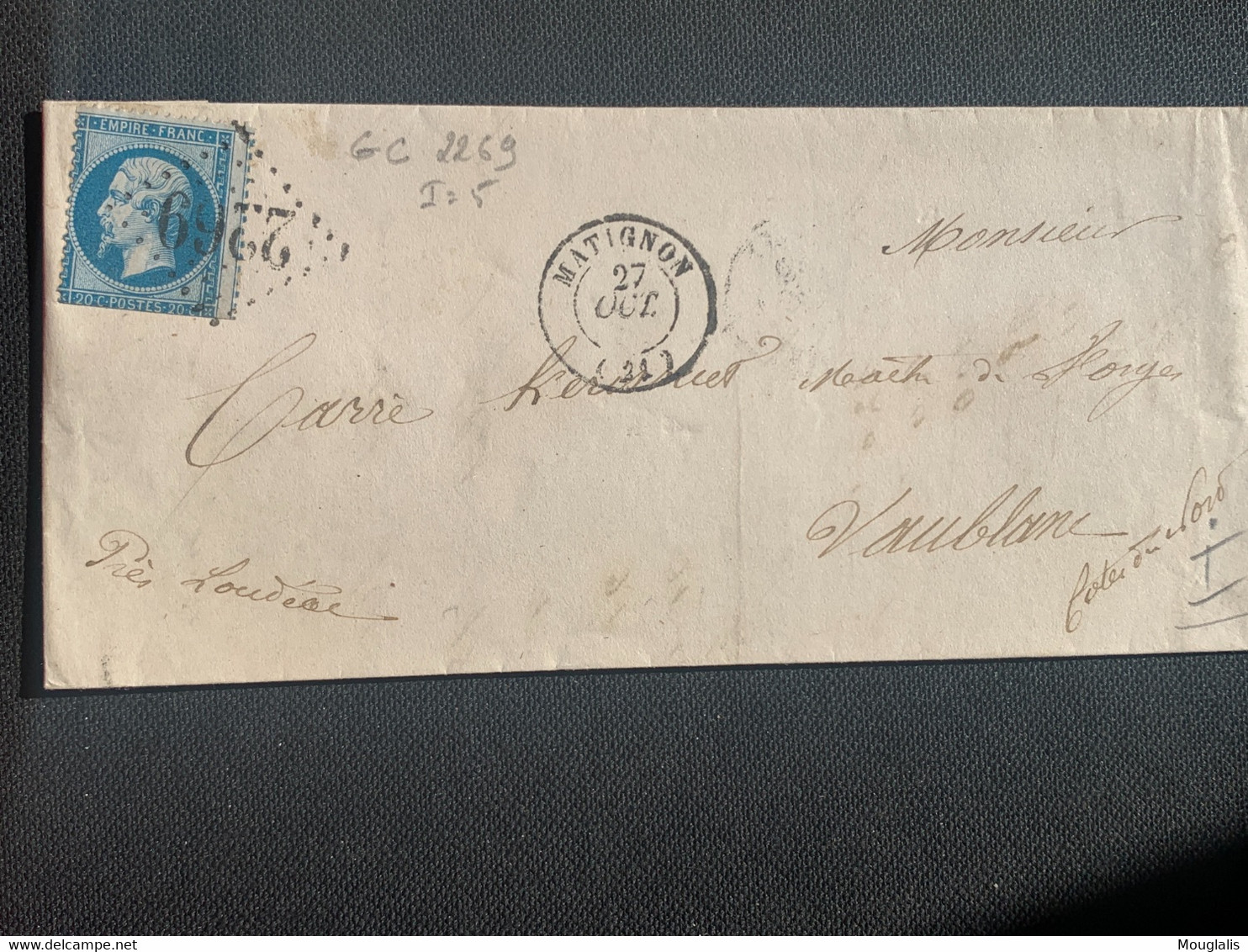 Pli 27/10/1863 20c Napoléon GC 2269 De Matignon Vers Loudeac - 1863-1870 Napoleon III With Laurels